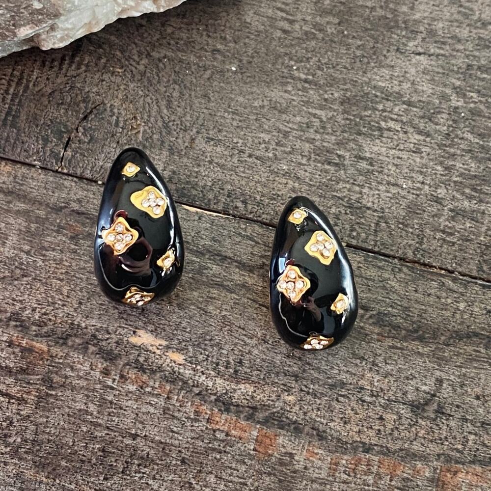 NEW Black Night Rhinestone Drop Earrings - Picture 6 of 10